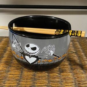 Disney Nightmare Before Christmas ceramic ramen bowl chopsticks cereal Jack